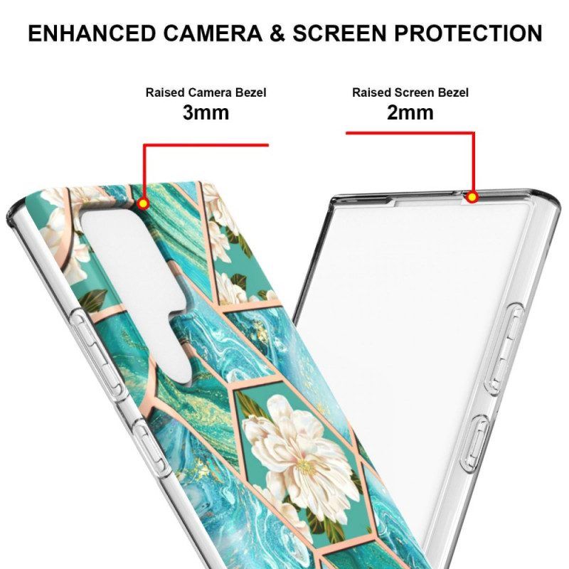 Hoesje voor Samsung Galaxy S22 Ultra 5G Gemarmerde Bloemen