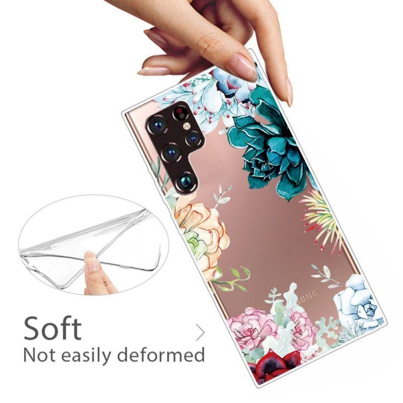 Hoesje voor Samsung Galaxy S22 Ultra 5G Naadloze Aquarel Bloemen