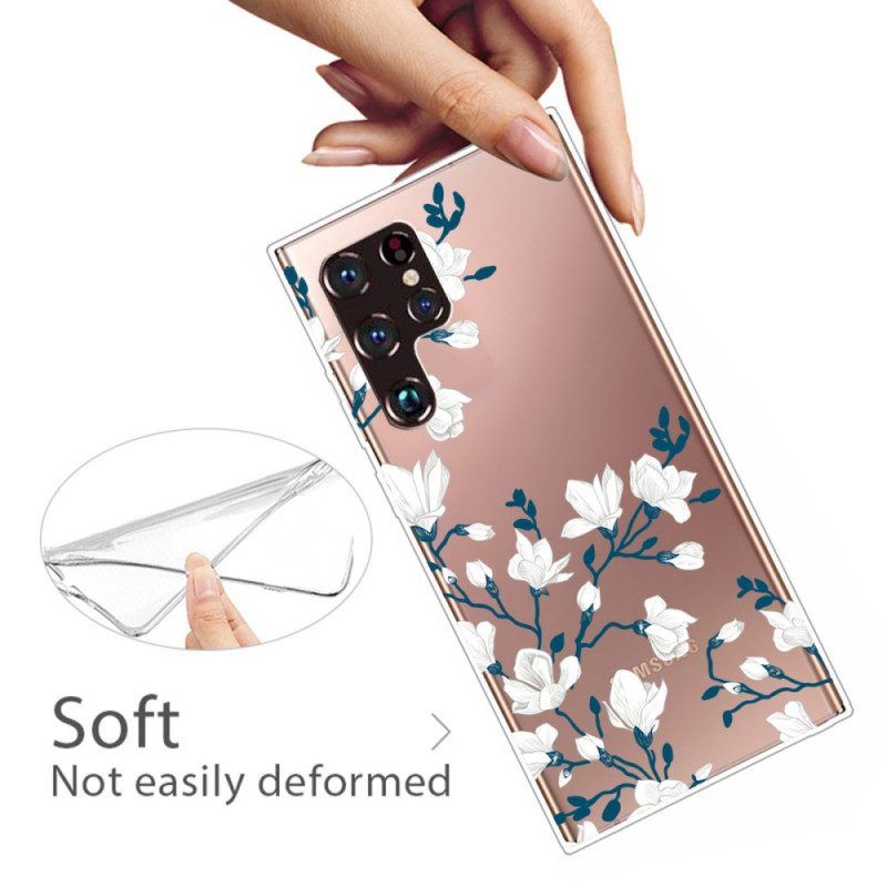 Hoesje voor Samsung Galaxy S22 Ultra 5G Naadloze Witte Bloemen