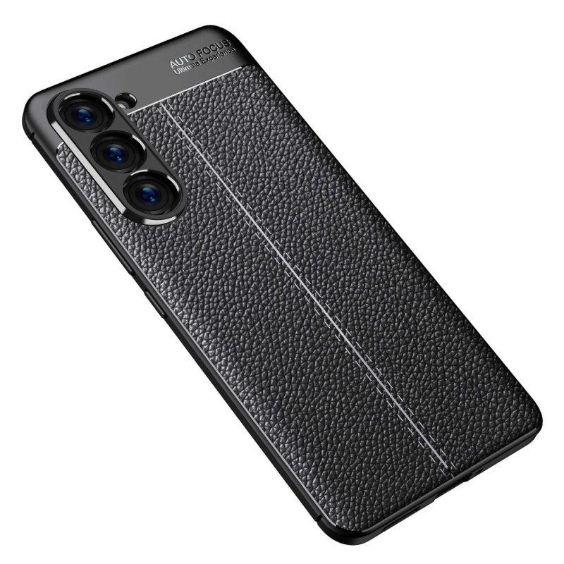 Hoesje voor Samsung Galaxy S23 5G Dubbellijnig Litchi-leereffect