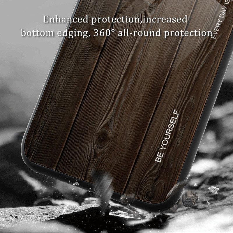 Hoesje voor Samsung Galaxy S23 Ultra 5G Houtdesign Gehard Glas