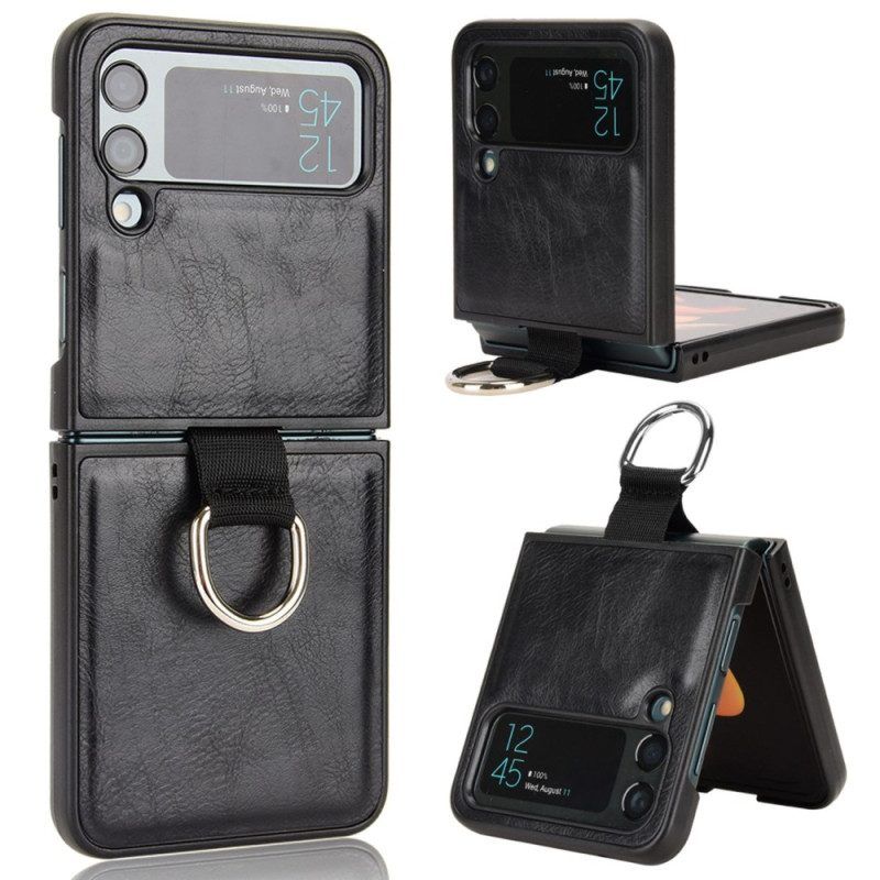 Hoesje voor Samsung Galaxy Z Flip 4 Folio-hoesje Leren Stijl Met Ring