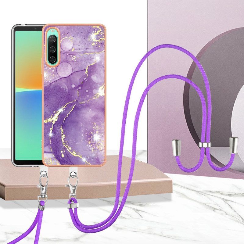 Hoesje voor Sony Xperia 10 IV Met Koord Met Marmeren Koord