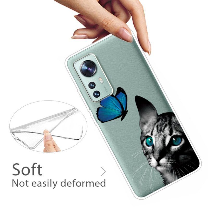 Hoesje voor Xiaomi 12 Pro Siliconen Kat En Vlinder
