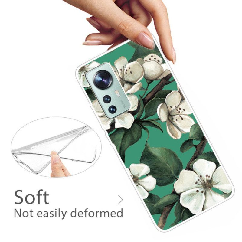 Hoesje voor Xiaomi 12 Pro Siliconen Witte Bloemen