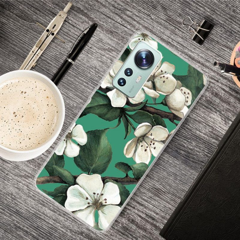 Hoesje voor Xiaomi 12 Pro Siliconen Witte Bloemen