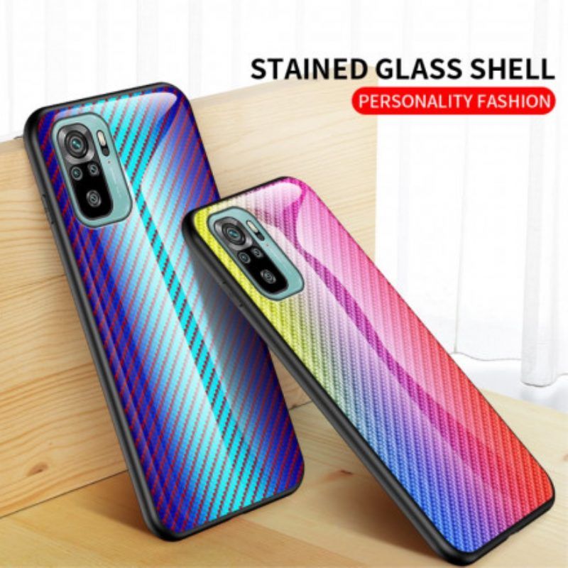 Hoesje voor Xiaomi Redmi Note 10 / 10S Koolstofvezel Gehard Glas