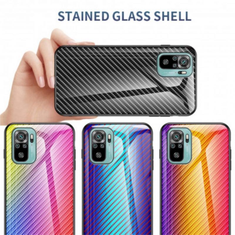 Hoesje voor Xiaomi Redmi Note 10 / 10S Koolstofvezel Gehard Glas