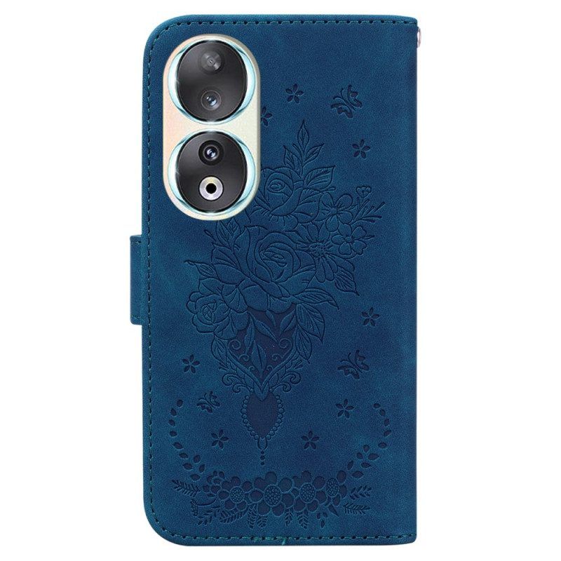 Leren Hoesje voor Honor 90 Rozen Met Riempje