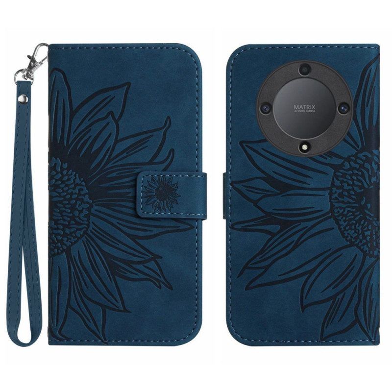 Leren Hoesje voor Honor Magic 5 Lite Bloem Met Koord