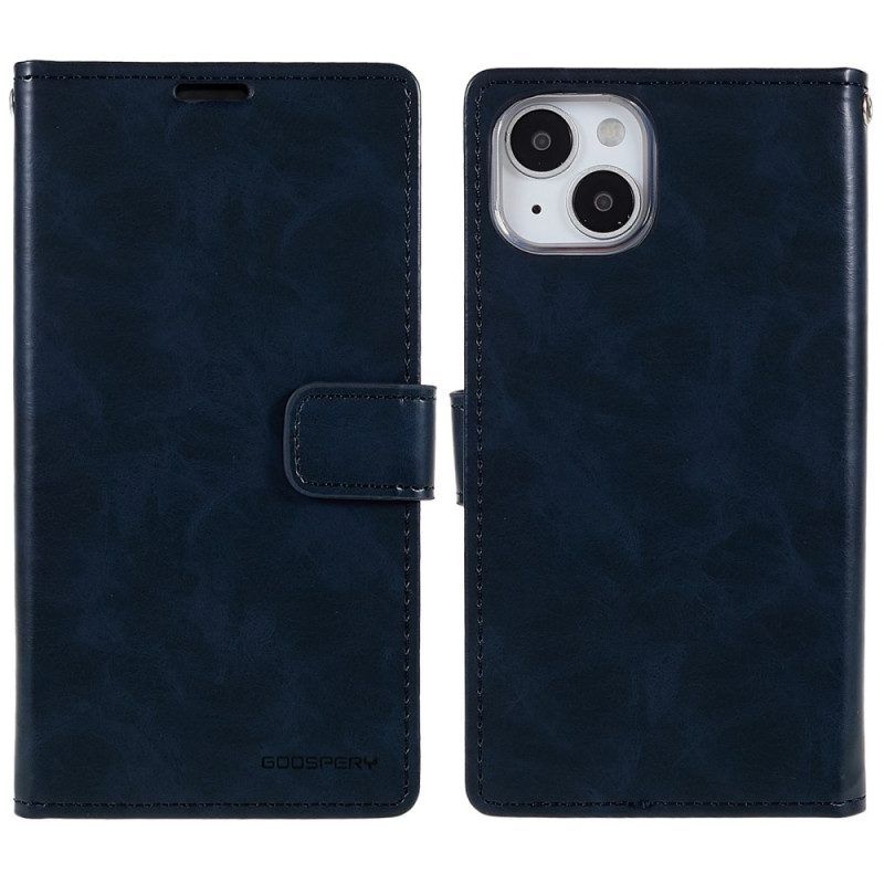 Leren Hoesje voor iPhone 14 Blauwe Maan Mercurius Goospery