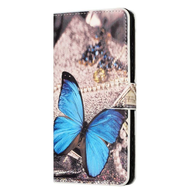 Leren Hoesje voor iPhone 14 Blauwe Vlinder