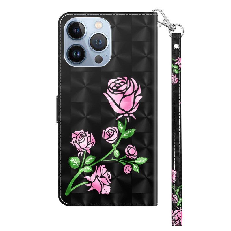 Leren Hoesje voor iPhone 14 Met Ketting Riem Rozen