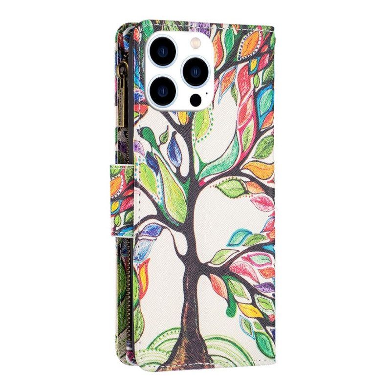 Leren Hoesje voor iPhone 14 Pro Portemonnee Leren Boom Portemonnee