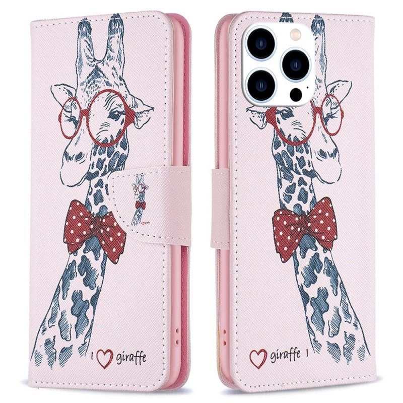 Leren Hoesje voor iPhone 14 Pro Slimme Giraf