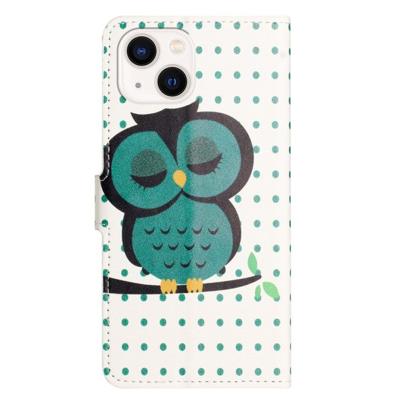 Leren Hoesje voor iPhone 14 Slapende Uil