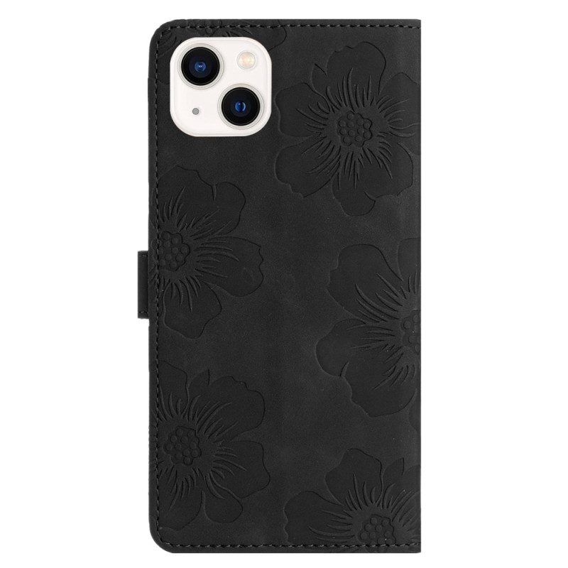 Leren Hoesje voor iPhone 15 Bloemenprint