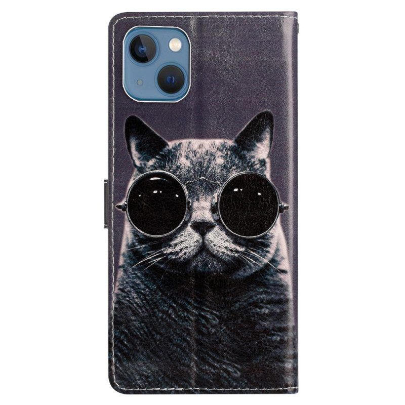 Leren Hoesje voor iPhone 15 Met Ketting Incognito Kat Met Riem