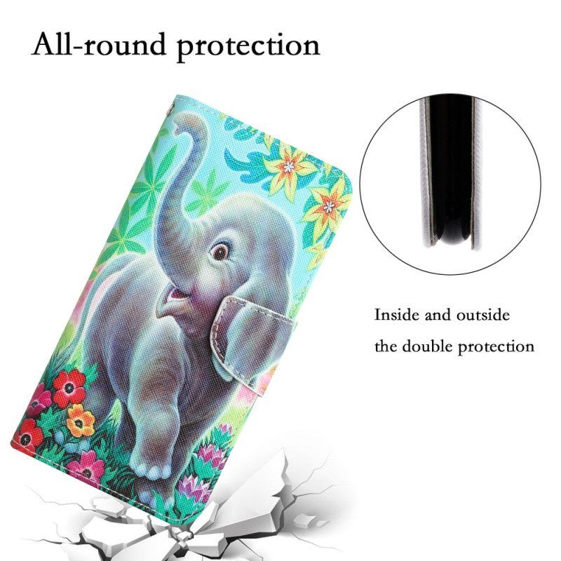 Leren Hoesje voor iPhone 15 Met Ketting Lanyard Elephant Walk