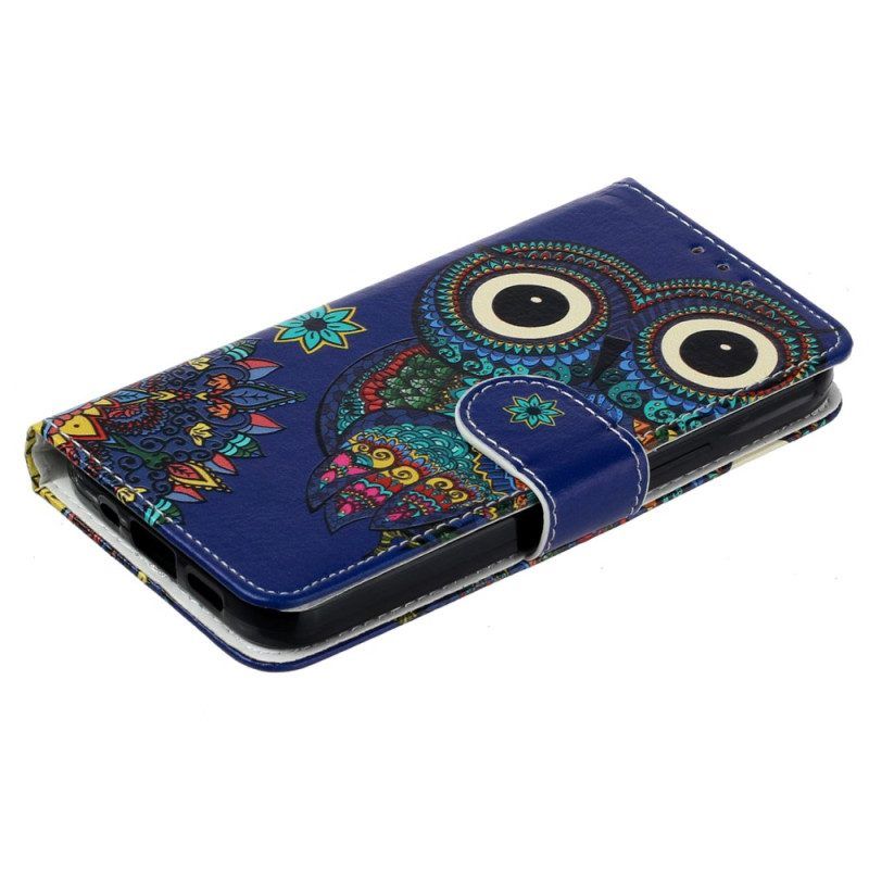 Leren Hoesje voor iPhone 15 Met Ketting Tribal Uil Met Riem