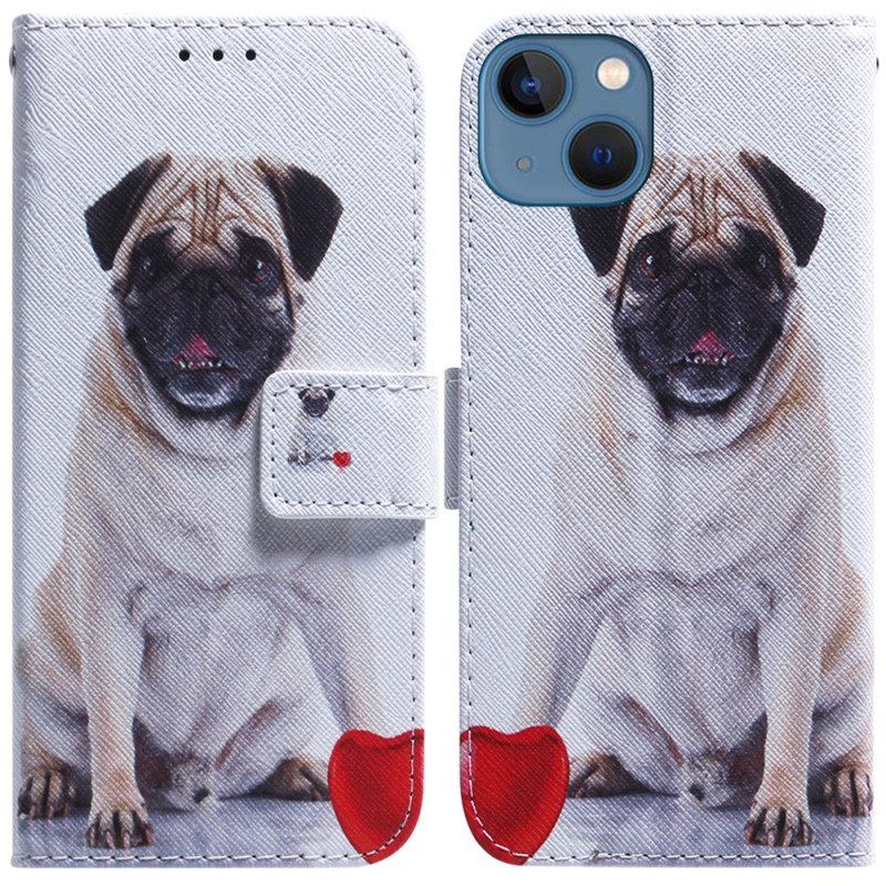 Leren Hoesje voor iPhone 15 Mopshond