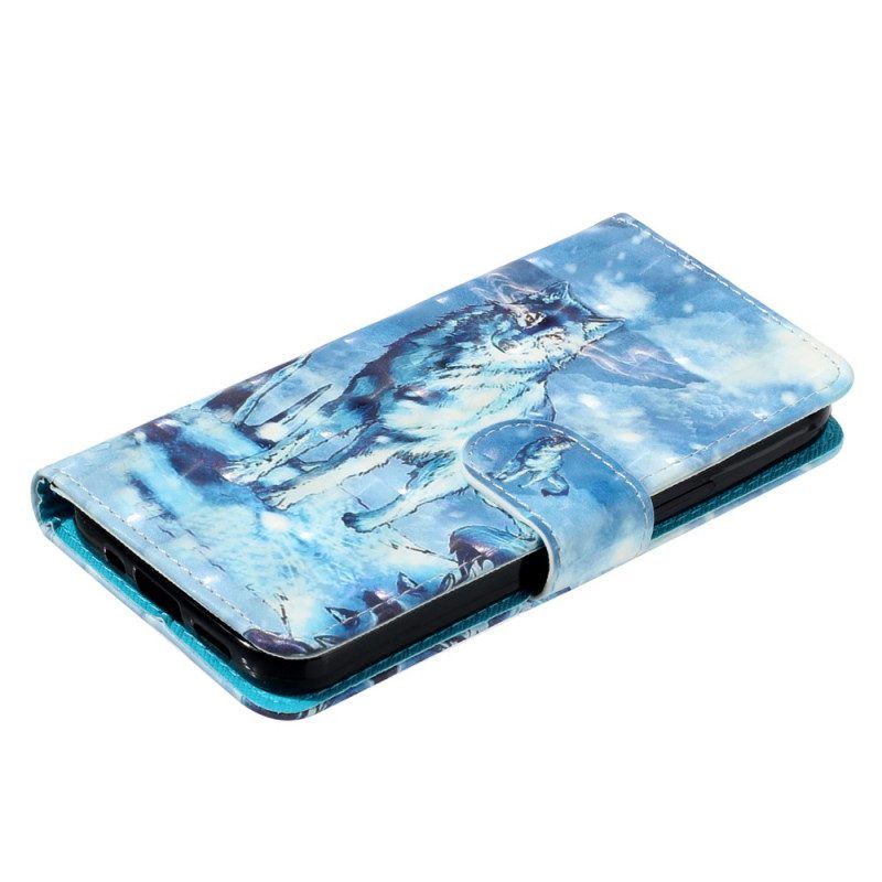 Leren Hoesje voor iPhone 15 Plus Met Ketting 3d Wolf Met Riem