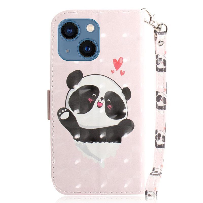 Leren Hoesje voor iPhone 15 Plus Met Ketting Panda Love Met Riempje