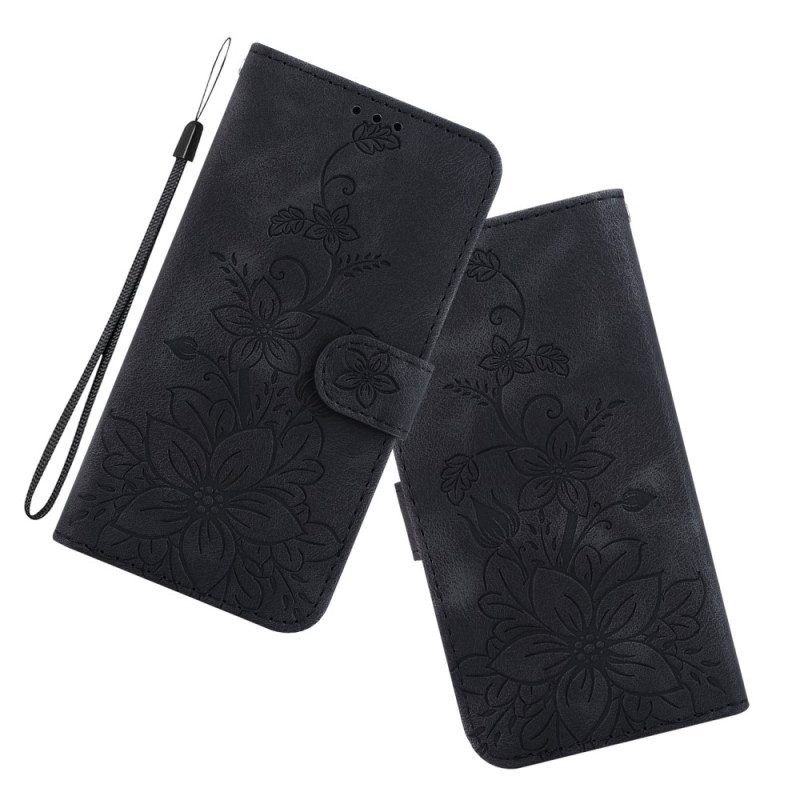 Leren Hoesje voor iPhone 15 Pro Max Met Ketting Bloemenband