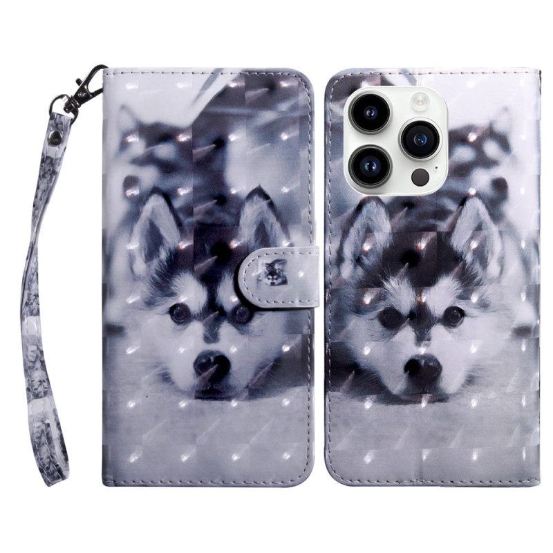 Leren Hoesje voor iPhone 15 Pro Max Met Ketting Riem Pup