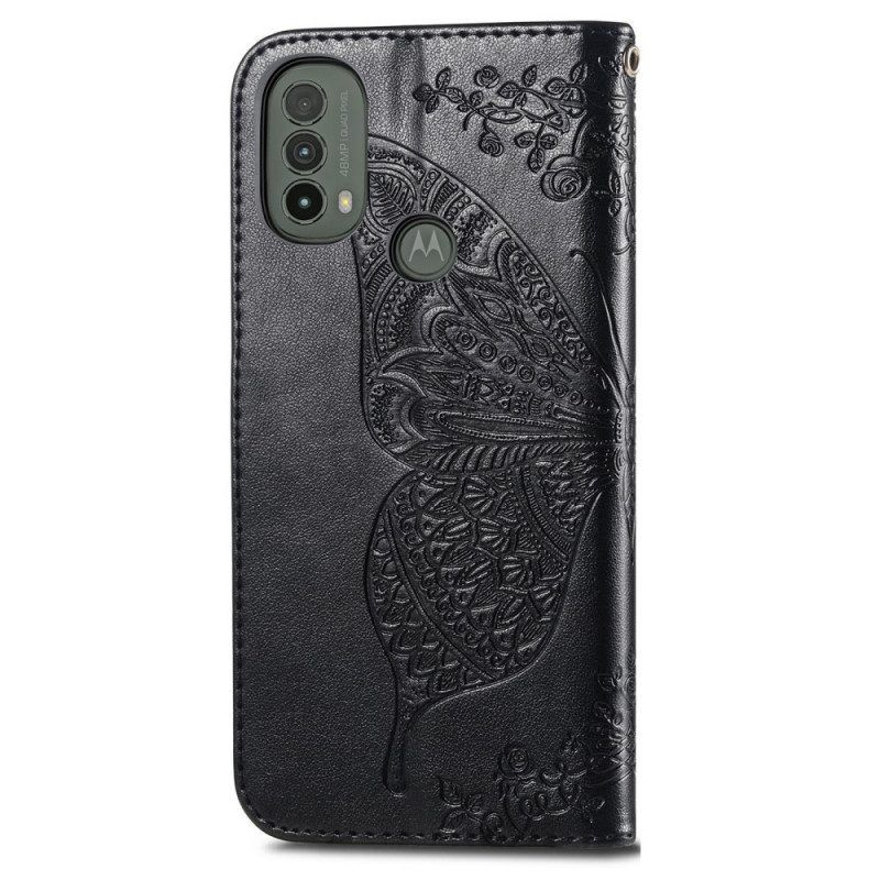 Leren Hoesje voor Moto E40 / E30 / E20 Halve Vlinders