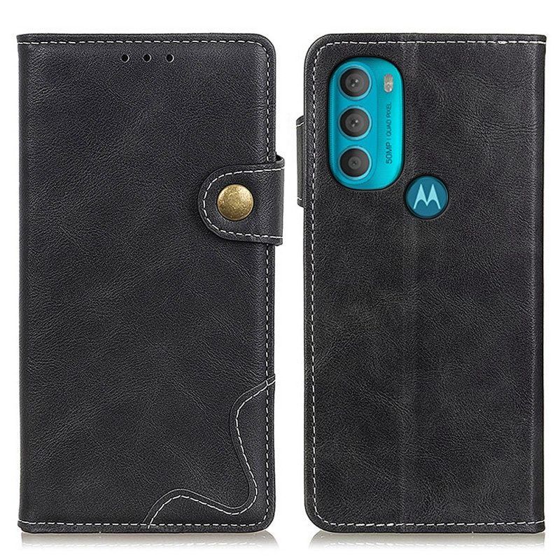 Leren Hoesje voor Moto G71 5G Artistieke Naaiknop