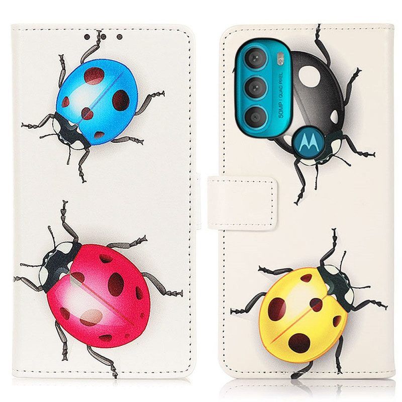 Leren Hoesje voor Moto G71 5G Lieveheersbeestjes