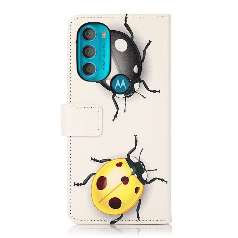 Leren Hoesje voor Moto G71 5G Lieveheersbeestjes