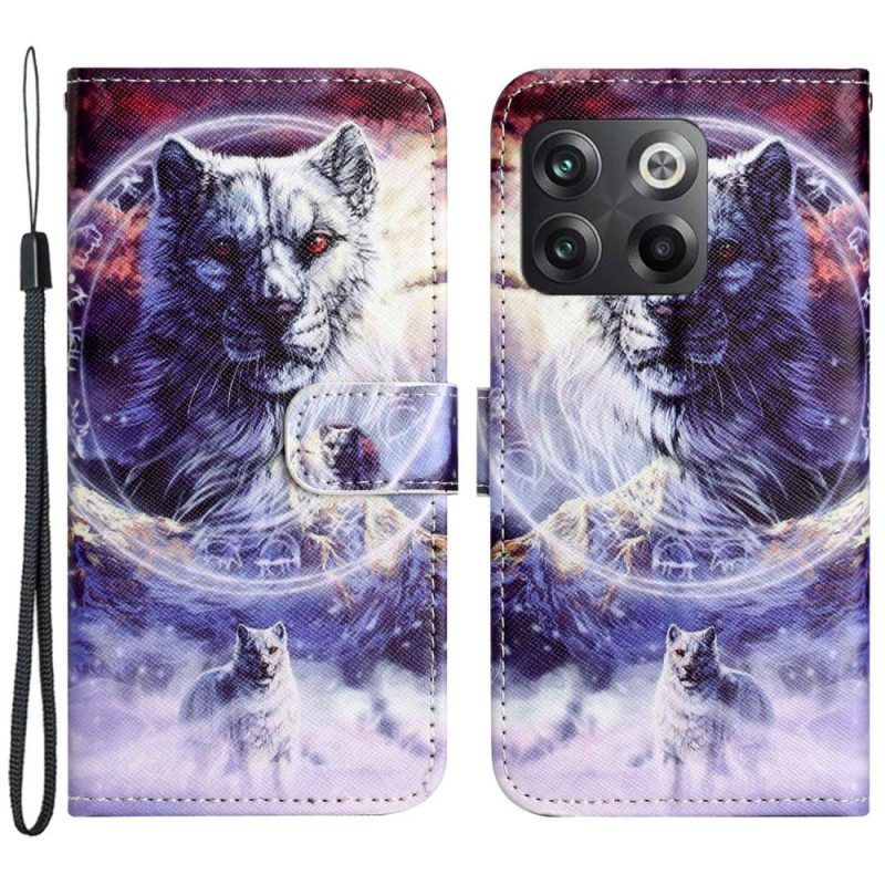 Leren Hoesje voor OnePlus 10T 5G Met Ketting Lanyard Wolf