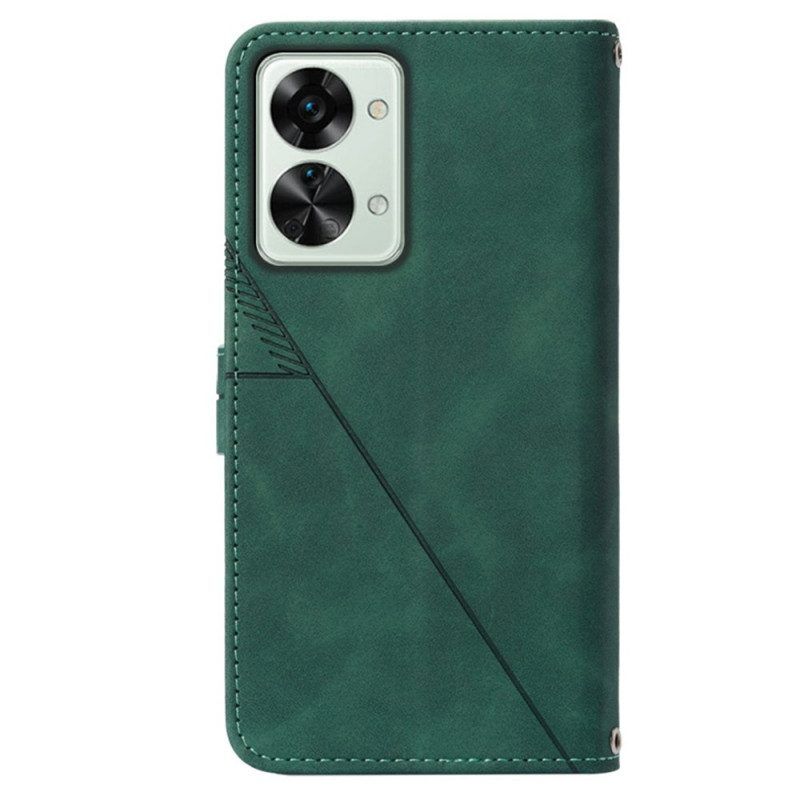 Leren Hoesje voor OnePlus Nord 2T 5G Driehoeken Met Lanyard