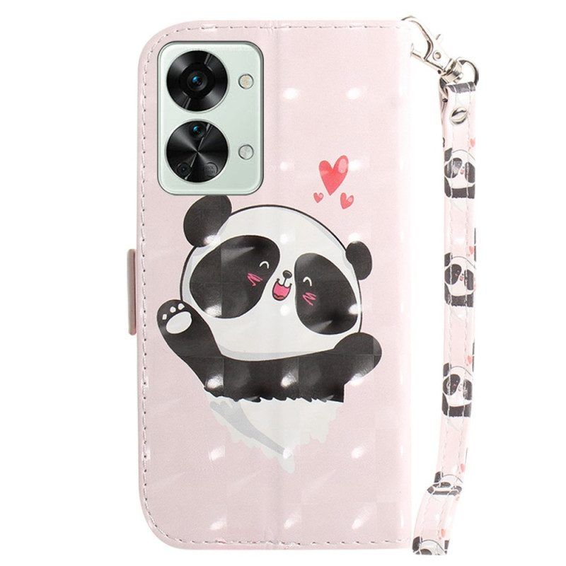 Leren Hoesje voor OnePlus Nord 2T 5G Met Ketting Panda Love Met Sleutelkoord