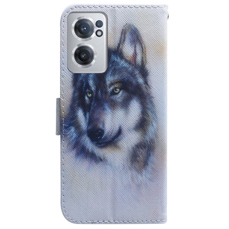 Leren Hoesje voor OnePlus Nord CE 2 5G Wolf Schilderij