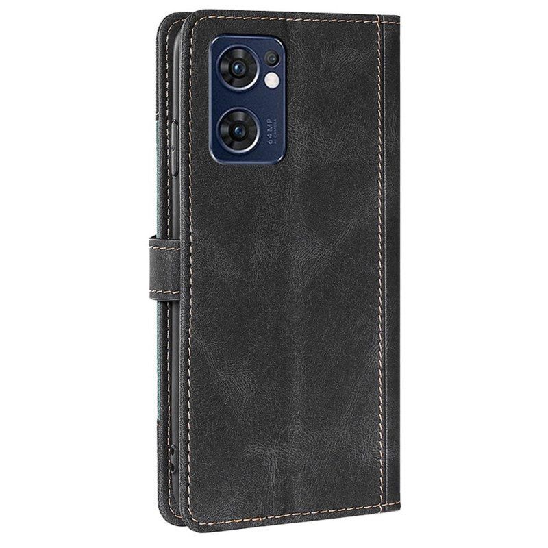 Leren Hoesje voor Oppo Find X5 Lite Imitatieleer Bicolor Stijlvol