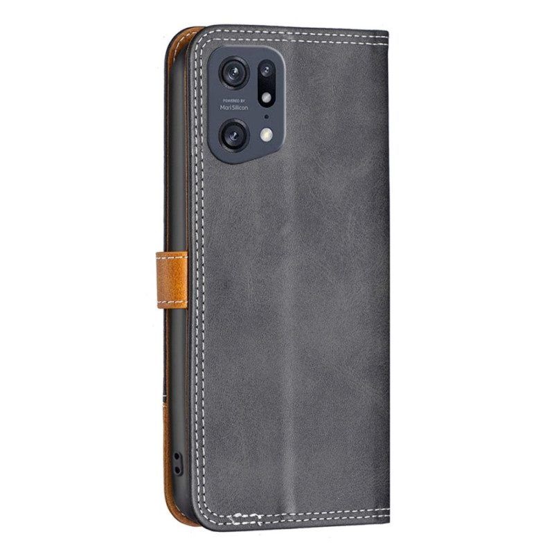 Leren Hoesje voor Oppo Find X5 Pro Binfen Kleurenband