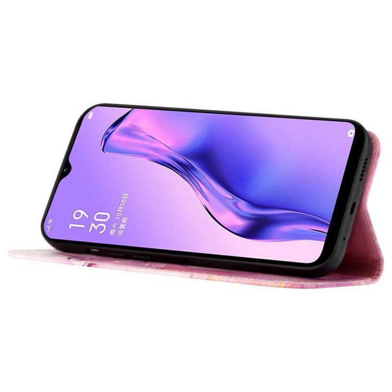 Leren Hoesje voor Oppo Find X5 Pro Met Ketting Marmer Strippen