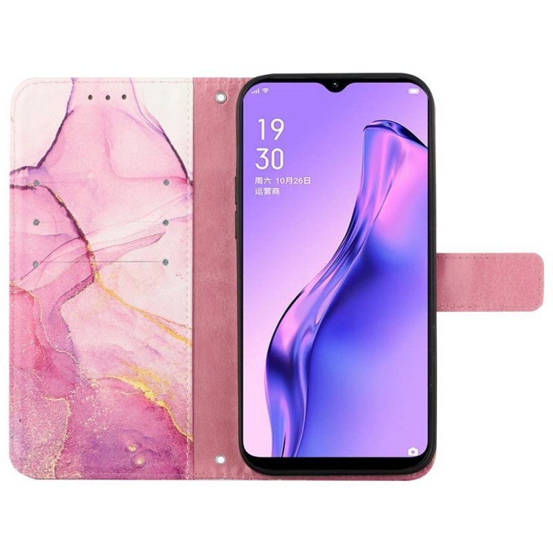 Leren Hoesje voor Oppo Find X5 Pro Met Ketting Marmer Strippen