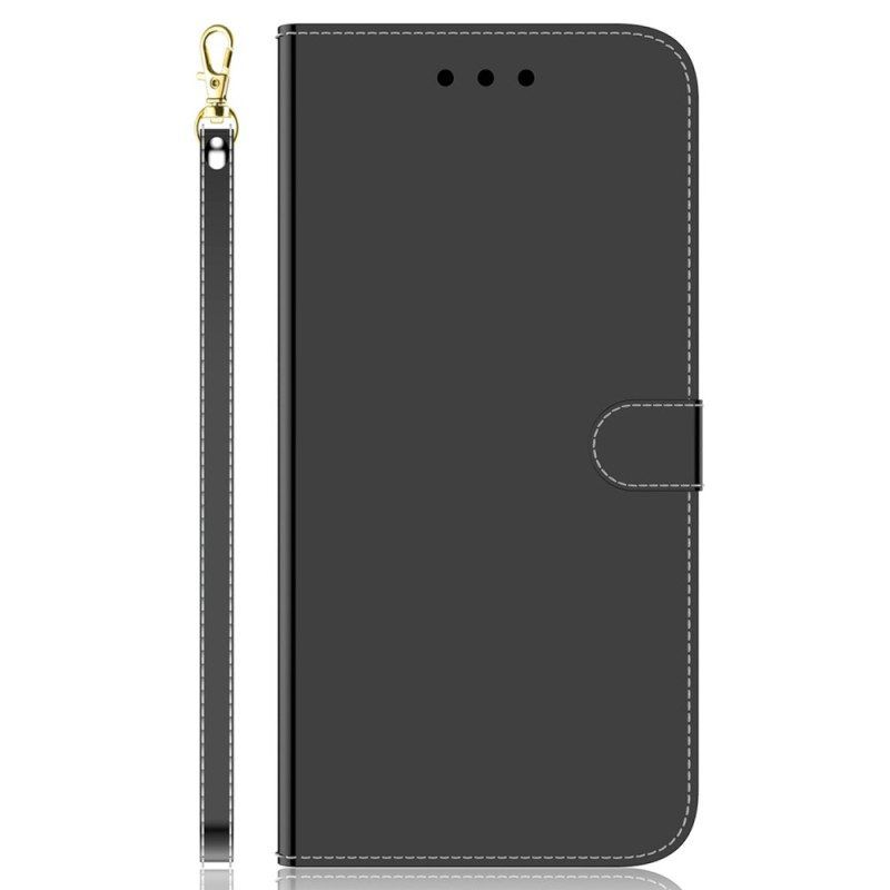 Leren Hoesje voor Oppo Reno 7 Imitatie Spiegelleer Met Riem