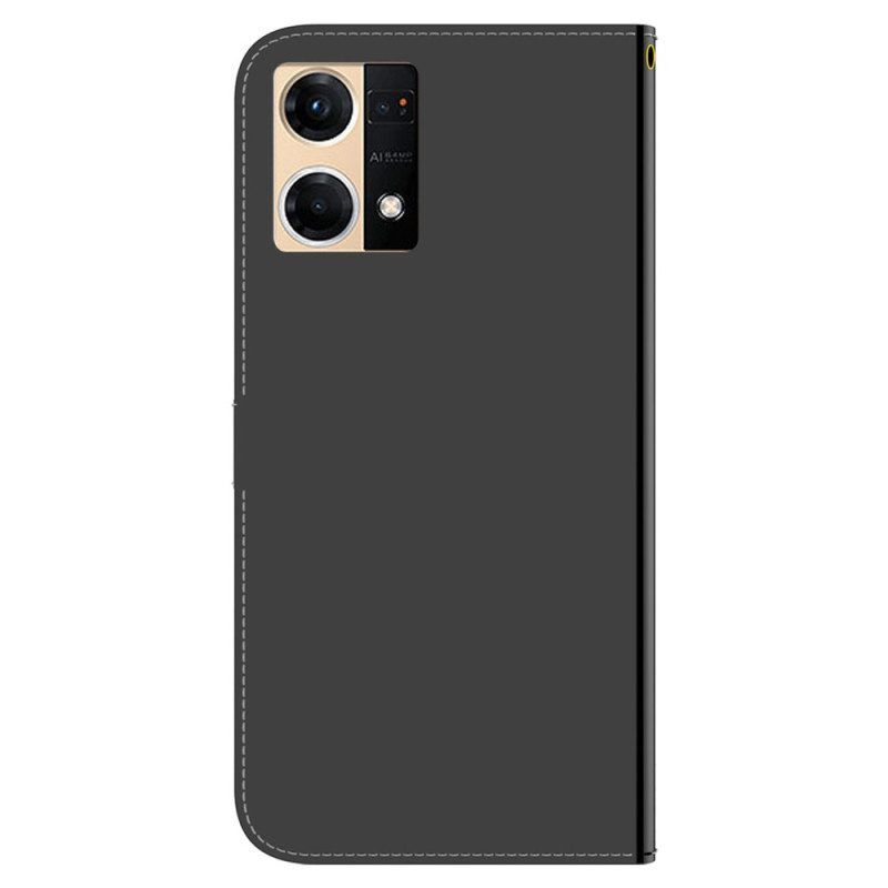 Leren Hoesje voor Oppo Reno 7 Imitatie Spiegelleer Met Riem