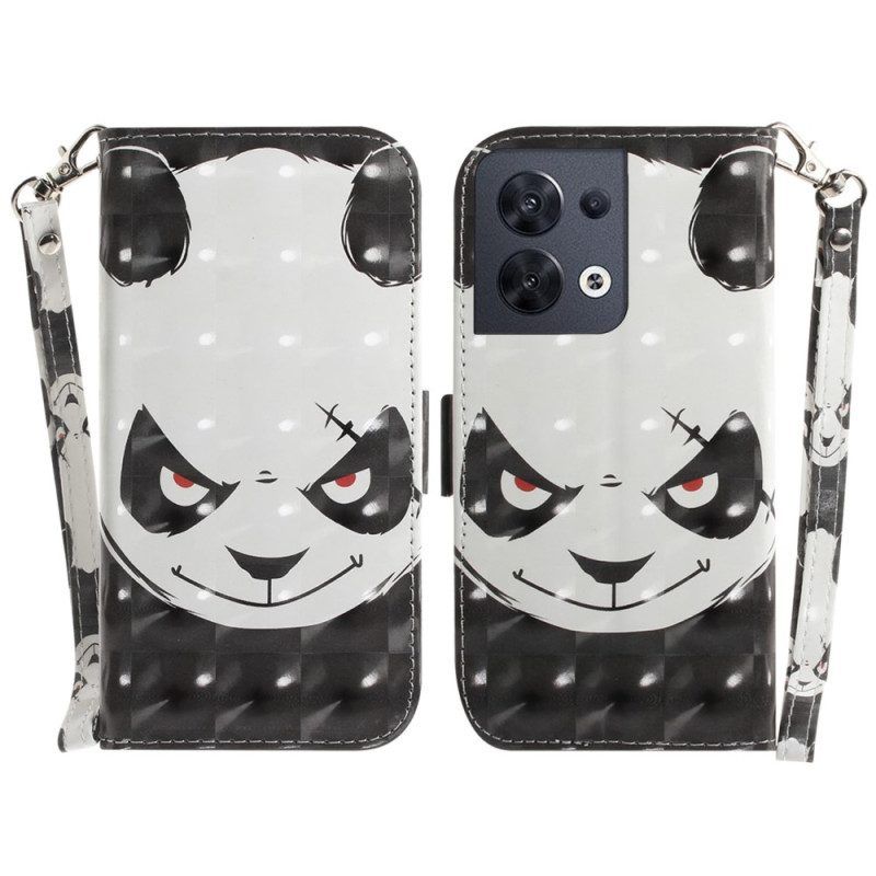 Leren Hoesje voor Oppo Reno 8 Boze Panda Met Lanyard