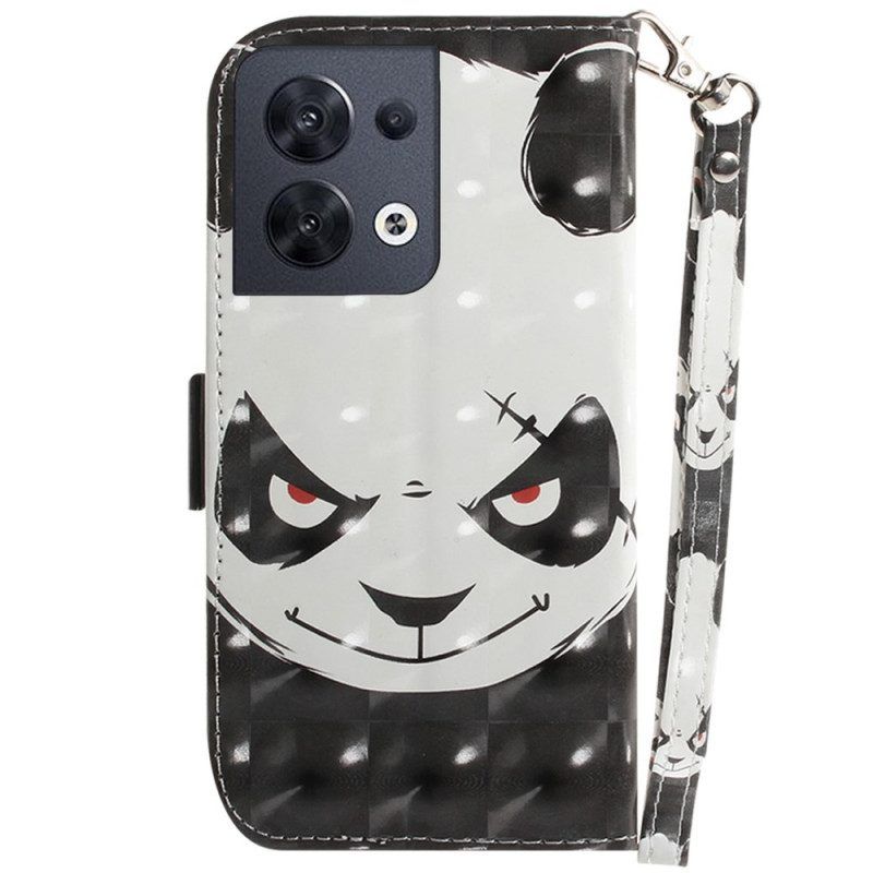 Leren Hoesje voor Oppo Reno 8 Boze Panda Met Lanyard