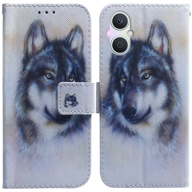 Leren Hoesje voor Oppo Reno 8 Lite Aquarel Wolf