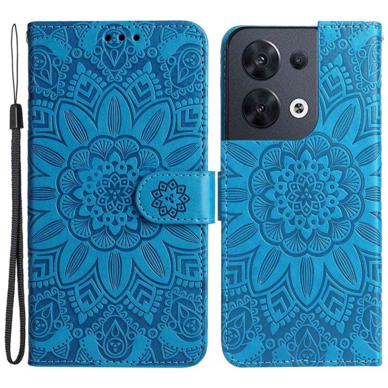 Leren Hoesje voor Oppo Reno 8 Met Ketting Strakke Zonnebloem