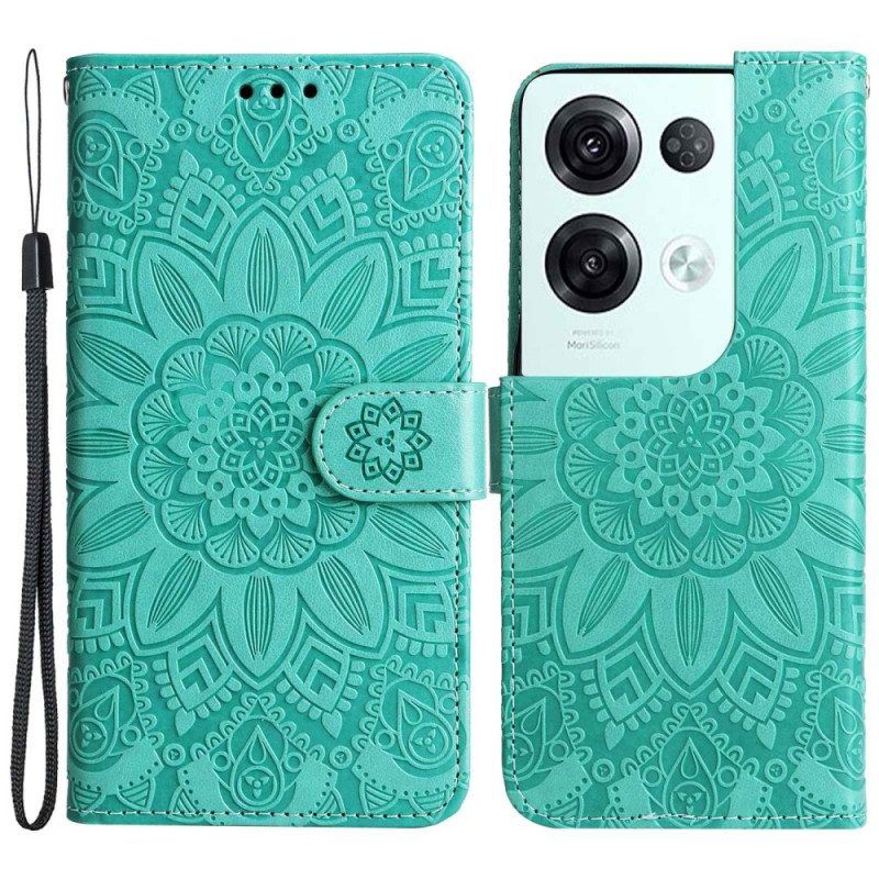 Leren Hoesje voor Oppo Reno 8 Pro Met Ketting Strakke Zonnebloem