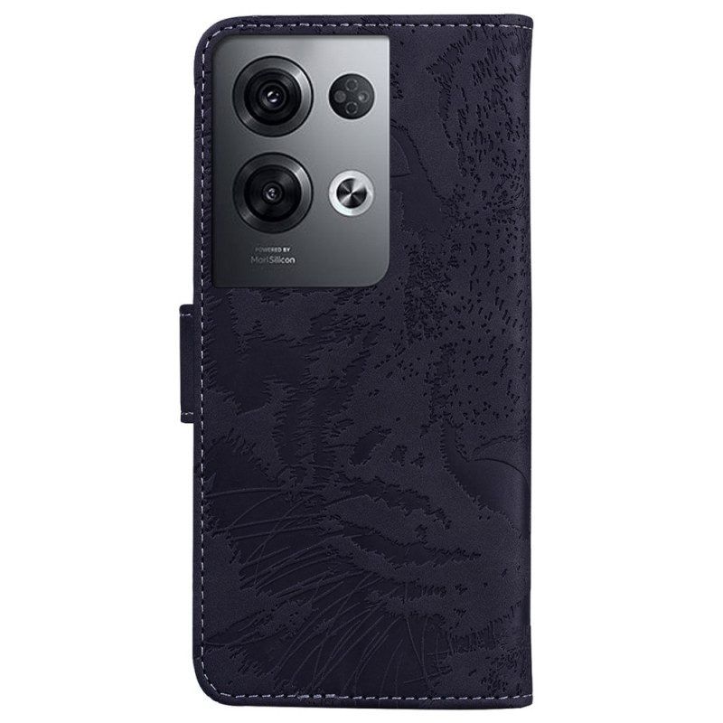 Leren Hoesje voor Oppo Reno 8 Pro Tijger Voetafdruk