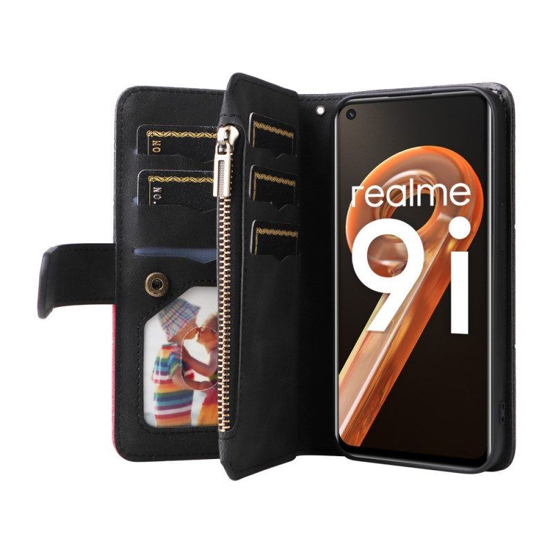 Leren Hoesje voor Realme 9i Met Ketting Portemonnee Met Gevoerd Patroon